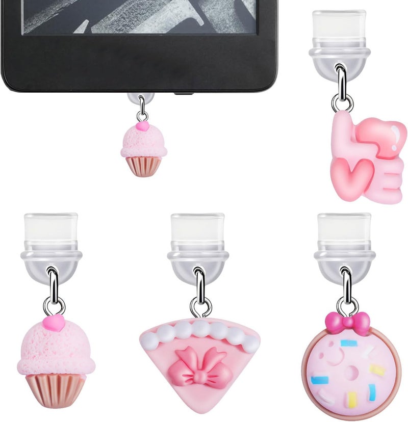 sunla Store 4Pcs Charms for Kindle, Pink Cake Dust Plug Charm Compatible with E-Reader, Phone, Ipad with Type C/USB C Charging Port-CP002 - Image 1